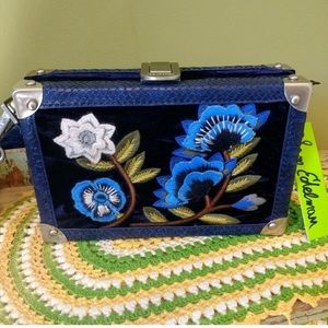 EUC Sam Edelman blue velvet floral appliqué purse